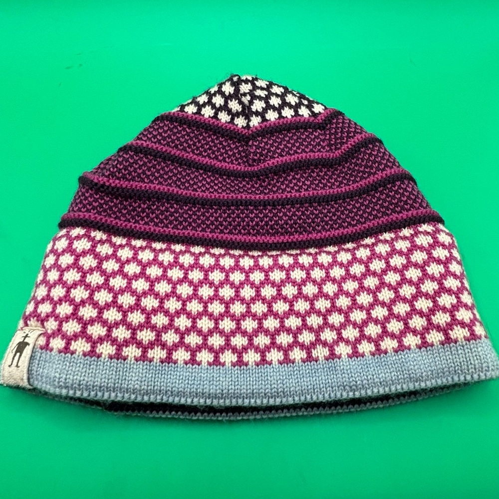 Childrens SMARTWOOL Winter Beanie Hat - Pink And Purple Outdoors Snow School